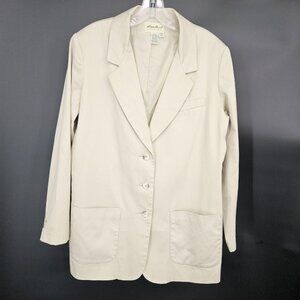 Eddie Bauer Blazer Women Large Beige Cotton Twill 4 Button Lined Office Business